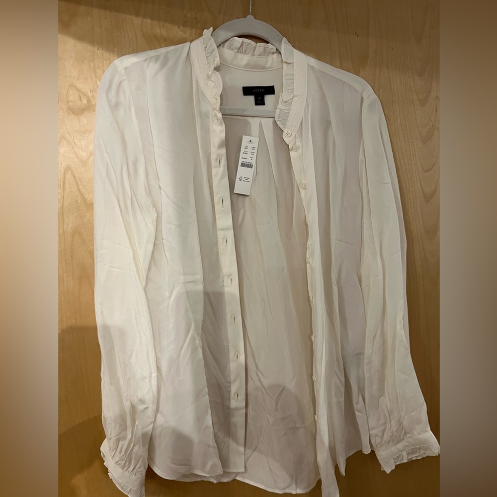 NWT size M Drapey ruffle-trim shirt, Ivory NWT